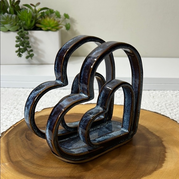 Hand Crafted Other - Ceramic Heart Sculpture napkin holder or decor- Blue and Brown